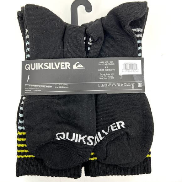 Quicksilver NWT 5 Pairs Crew Socks Shoe Size 6-12 Multipack Black - Picture 4 of 5